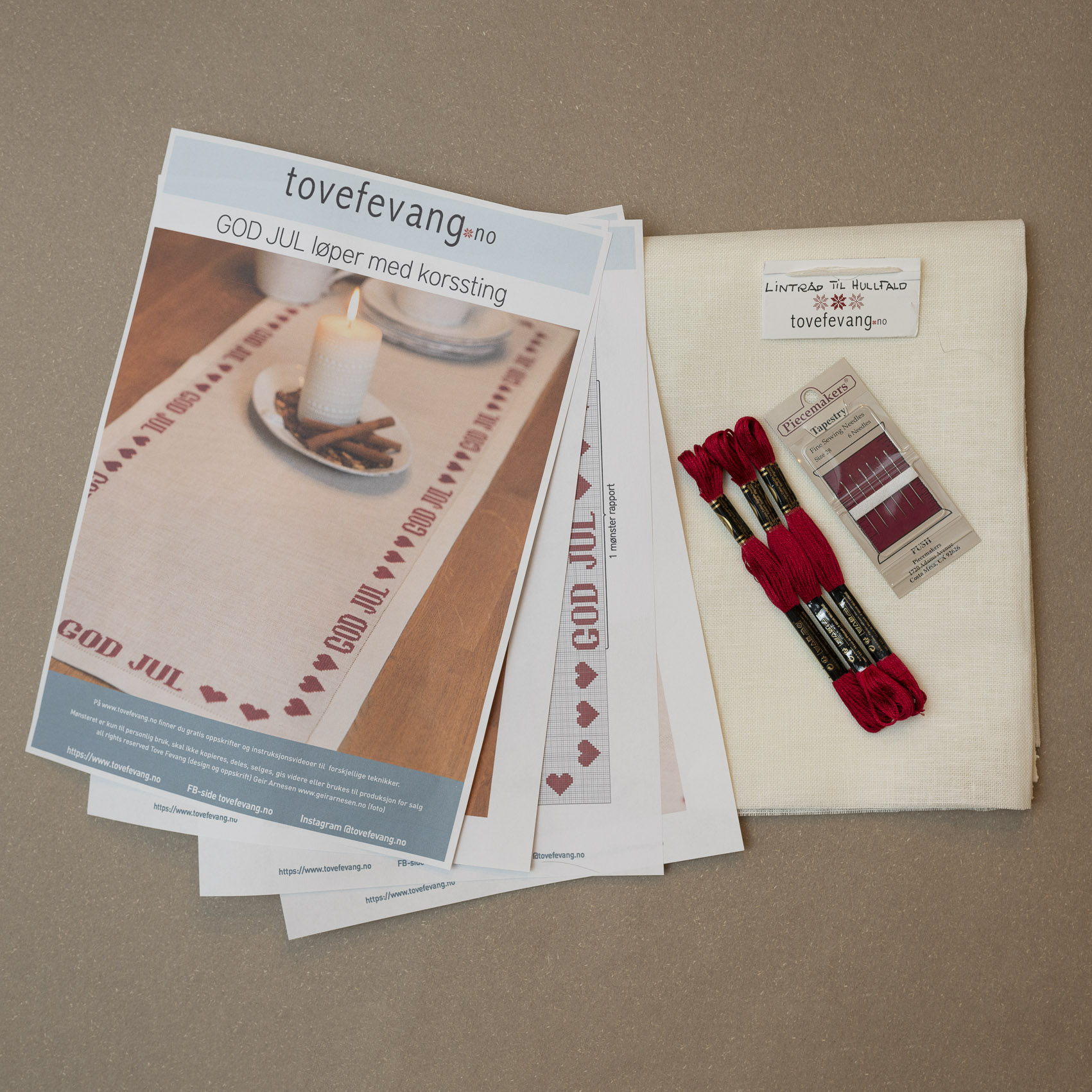 GOD JUL løper i lin, broderi materialpakke! - Bilde 5