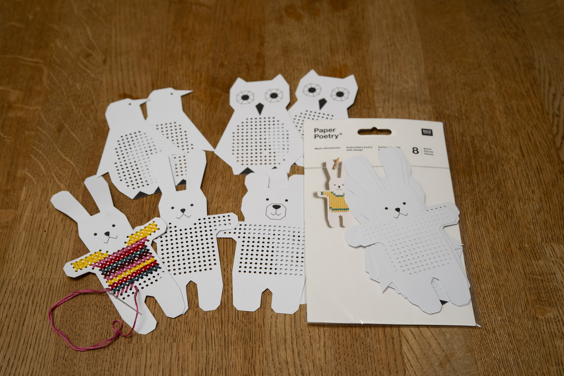 Paper Poetry - broderi for barn - bjørn, kanin, pingvin og ugle